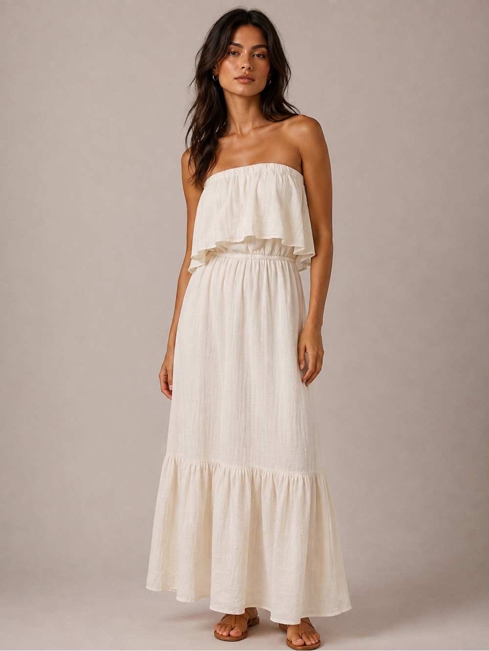 Anthropologie Corey Lynn Calter Ivory Strapless Ruffle Maxi Boho Dress Size XS